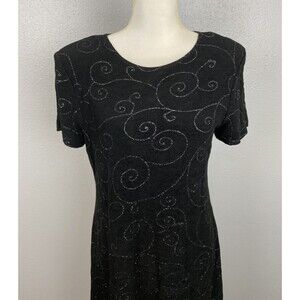 Vintage 80s 90s Teddi Shoulder Pads Glitter Swirl Evening Dress Size Medium?